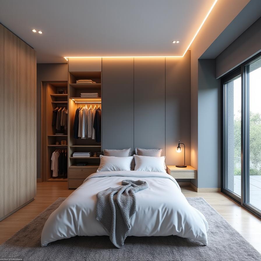 Dormitorio moderno con closet integrado